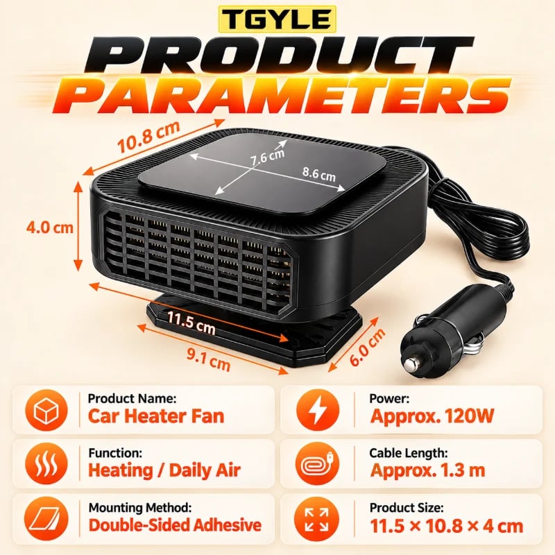Portable Car Heater Defroster with 360-Degree Rotating Base